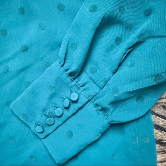 NWT J Crew Factory Women’s Green Dot Blouse with Sheer Sleeves - size large - Picture 4 of 9
